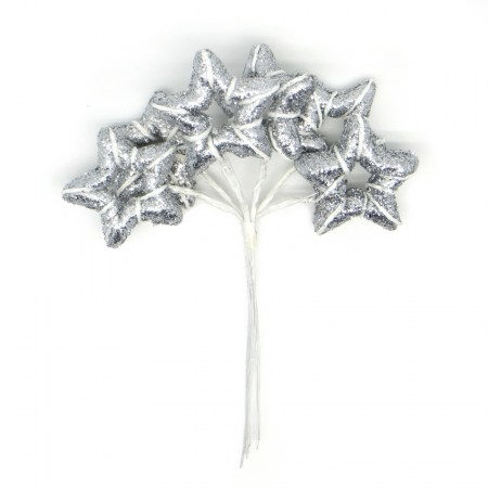 Звезда декоративная серебряная в глиттере, 5 см, цена за 1 штуку, купить - БлагоЛис