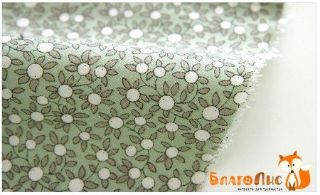 Ткань Зеленая в цветочек, 55х45 см, 100% хлопок, Ю.Корея , купить - БлагоЛис
