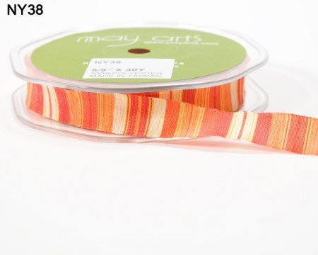 Лента двуцветная с горизонтальными полосками, цвета красно-оранжевые, ширина 1,6 см, May arts NY-8-38, цена за 1 ярд ( 90 см ), купить - БлагоЛис