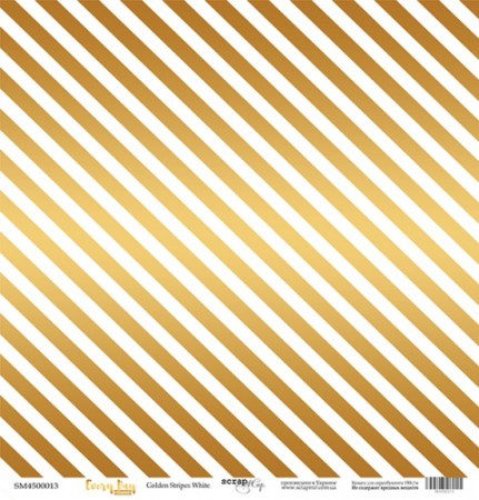Лист односторонней бумаги с золотым тиснением 30x30 Golden Stripes White от Scrapmir Every Day Gold, купить - БлагоЛис