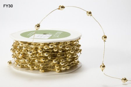 Металлический шнур с золотыми бусинами диаметром 0,5 см, May arts FY_30, цена за 1 ярд ( 90 см ), купить - БлагоЛис
