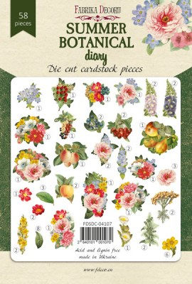 Набор высечек, коллекция "Summer botanical diary", 58 шт., плотность 250 гр., Фабрика Декора