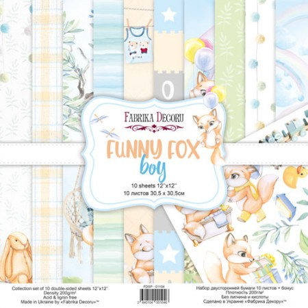 Набор двусторонней скрап бумаги "Funny fox boy", 30.5x30.5 см, плотность 200 грамм, Фабрика Декору, купить - БлагоЛис