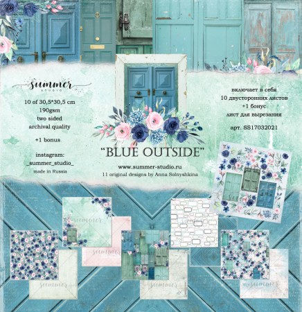 Набор двусторонней бумаги Blue outside, 10 листов + 1 бонус, 30,5 х 30,5 см, 190 г, ТМ Summer Studio, купить - БлагоЛис