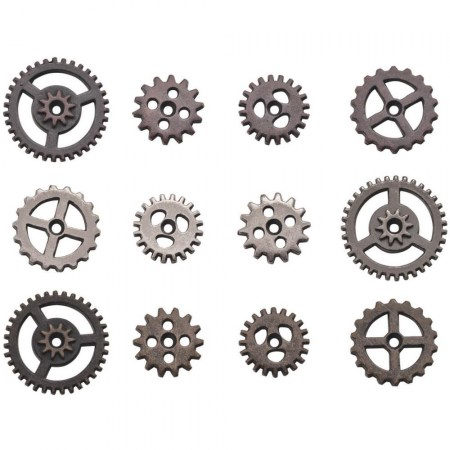 Набор металлических шестеренок Idea-Ology Metal Mini Gears, 12 штук, 3 цвета (бронза, медь, серебро), ТМ Tim Holtz, купить - БлагоЛис