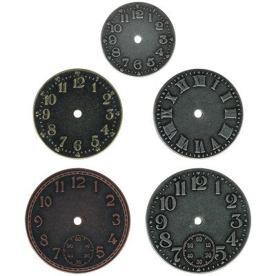 Набор металлических циферблатов, Idea-Ology Metal Clock Faces, 5 штук, ТМ Tim Holtz