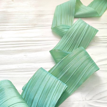 Лента шелковая 50 мм, цвет аквамарин (с оливковым отливом), DIY Ribbon's, цена за 1 ярд ( 90 см ), купить - БлагоЛис
