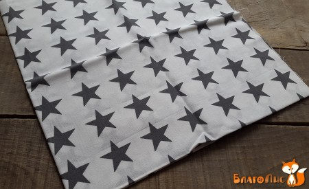 Ткань Серые звезды (большие) на белом, 55х45 см, 100% хлопок, Ю.Корея , купить - БлагоЛис