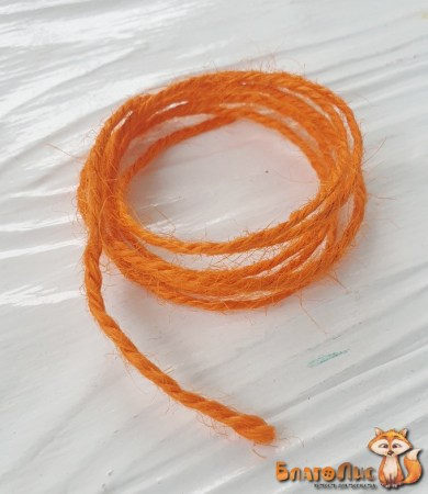 Джутовый ворсистый шнур, цвет оранжевый, толщина 2 мм, May arts 363-16, цена за 1 ярд ( 90 см ), купить - БлагоЛис