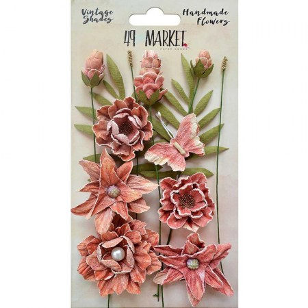 Набор цветов и листьев Cerise Vintage Shades Cluster, 13 элементов, включая бабочку, ТМ 49 & Market   , купить - БлагоЛис