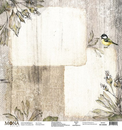 Лист бумаги для скрапбукинга Птичка, коллекция Осень Mona Design 30,5 х 30,5 см, 190 грамм   , купить - БлагоЛис