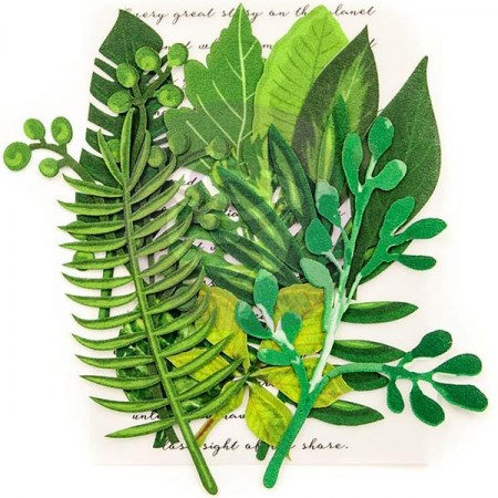 набор листочков Printed Fabric Leaf Embellishments Evergreen, 12 штук, Prima Marketing , купить - БлагоЛис
