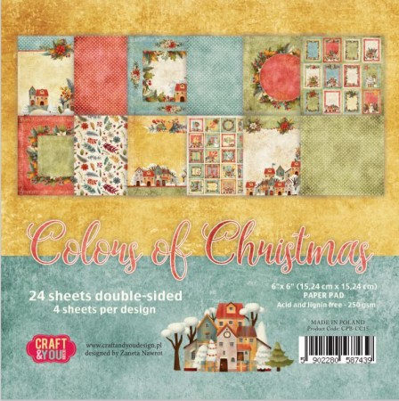 Набор бумаги Colors of Christmas, 15 х 15 см, 24 двусторонних листа, плотность 250 грамм, ТМ Craft & You Design , купить - БлагоЛис