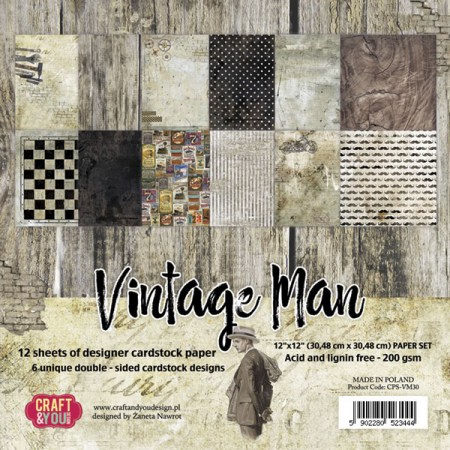 Набор бумаги Vintage Man, 30 х 30 см, 12 двусторонних листов, плотность 200 грамм, ТМ Craft & You Design, купить - БлагоЛис