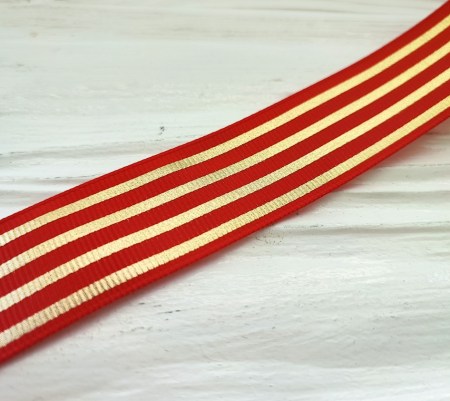 Репсовая лента с продольными золотыми полосками 25 мм, цвет красный, DIY Ribbon's, цена за 1 ярд ( 90 см ), купить - БлагоЛис