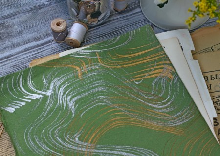 Тутовая бумага с рисунком, цвет зеленый (серебро/золото), 38*26 см., купить - БлагоЛис