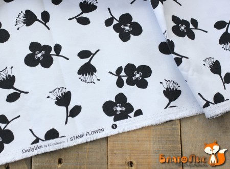 Ткань Dailylike Оксфорд "Черно-белые цветы", 100% хлопок, плотность 220г/м2, отрез 75х45 см  , купить - БлагоЛис