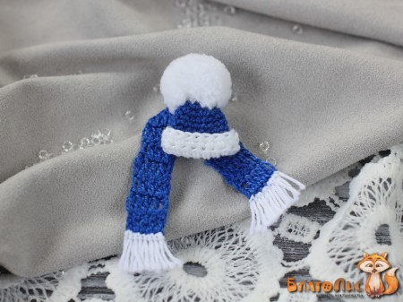 Набор шапочка с шарфиком вязаные, синий + белый, шапочка 3 см, шарфик 12 см. , купить - БлагоЛис