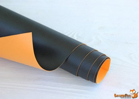 Переплетная экокожа "Лазер", цвет черный на оранжевой основе, отрез 35 х 50 см, Италия     , купить - БлагоЛис