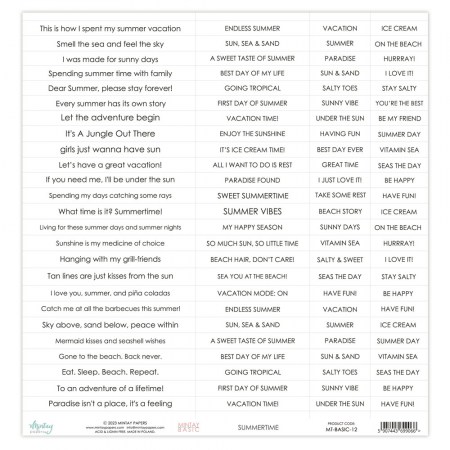 Лист для вырезания со словами и фразами "Summertime", 30,5 х 30,5 см, плотность 250 грамм, ТМ Mintay by Karola, купить - БлагоЛис
