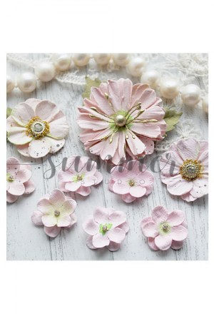 Набор цветов и листьев Vanilla rose, 9 цветов +  4 листика , ТМ Summer Studio     , купить - БлагоЛис