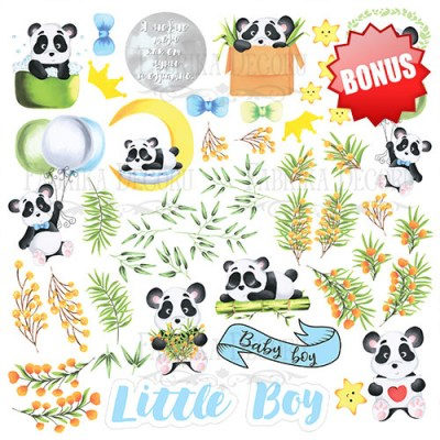Набор двусторонней бумаги "My little panda boy", 30,5 х 30,5 см, 10 листов, ТМ Фабрика Декора
