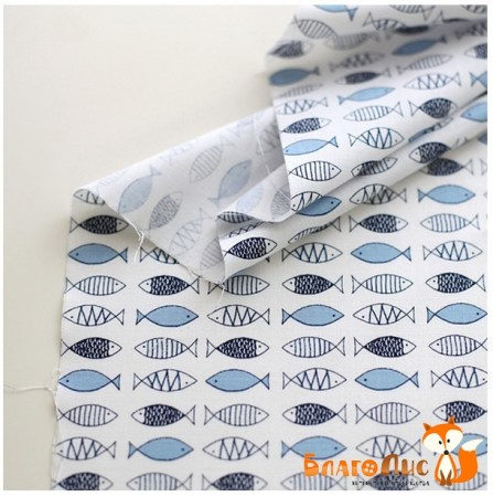 Ткань Голубые рыбки, 55х45 см, 100% хлопок, Ю.Корея , купить - БлагоЛис