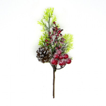 Декоративный букетик "Рождественский" с шишкой и ягодками, DKB207, длина 22 см, купить - БлагоЛис