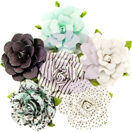 Набор цветов Flirty Fleur Mulberry Paper Flowers, Dots & Stripes, 6 штук, Prima Marketing, купить - БлагоЛис