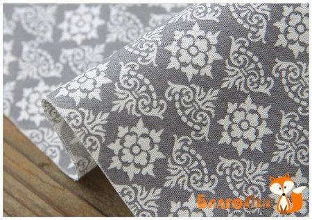 Ткань Серый орнамент дамаск, 55х45 см, 100% хлопок, Ю.Корея , купить - БлагоЛис