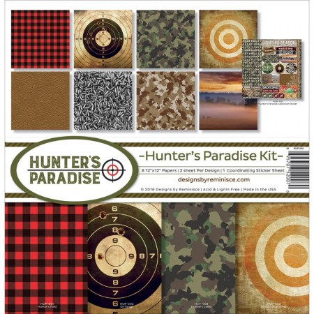 Набор двусторонней бумаги Hunter's paradise 30,5 х 30,5 см, 8 листов + лист стикеров, плотность 170 грамм, купить - БлагоЛис