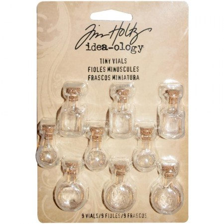 Набор декоративных малых стеклянных прозрачных бутылочек, 9 штук, IIdea-Ology Tiny Corked Glass Vials, Tim Holtz , купить - БлагоЛис