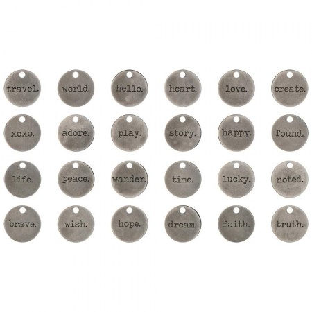 Набор металлических круглых тегов с надписями, 24 штуки, ТМ Tim Holtz , купить - БлагоЛис