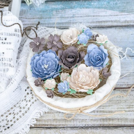 Набор цветов "Пионы и розы" бежево-голубые, ТМ Pastel flowers , купить - БлагоЛис