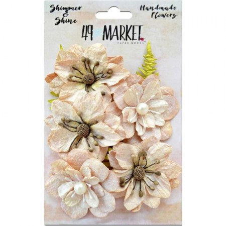 Набор цветов и листьев AMBER JARDIN SHIMMER & SHINE, 5 цветов диаметром 6,5 см с глиттером + листья, ТМ 49 & Market, купить - БлагоЛис
