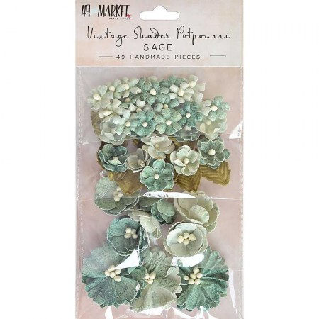 Набор цветов и листьев Sage Vintage Shades Potpourri 4 размеров, 49 штук, ТМ 49 & Market , купить - БлагоЛис