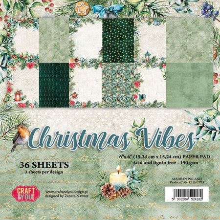 Набор бумаги Christmas Vibes, 15 х 15 см, 36 односторонних листов, плотность 190 грамм, ТМ Craft & You Design, купить - БлагоЛис