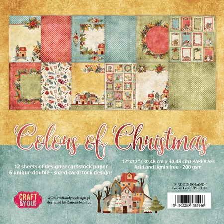 Набор бумаги Colors of Christmas, 30 х 30 см, 12 двусторонних листов, плотность 250 грамм, ТМ Craft & You Design, купить - БлагоЛис