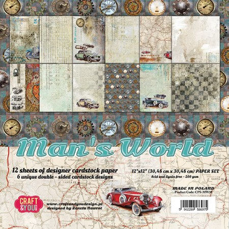 Набор бумаги Man's World, 30 х 30 см, 12 двусторонних листов, плотность 200 грамм, ТМ Craft & You Design, купить - БлагоЛис