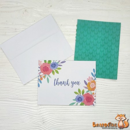 Набор открытка с конвертом "Thank you", 10.5х14 см., коллекция "Bloom street", ТМ Pink Paislee, купить - БлагоЛис