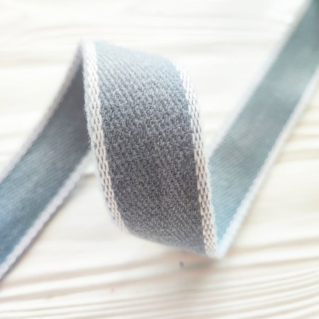 Тесьма твидовая полушерстяная 25 мм., цвет серо-голубой, DIY Ribbon's, цена за 1 ярд 90 см, купить - БлагоЛис