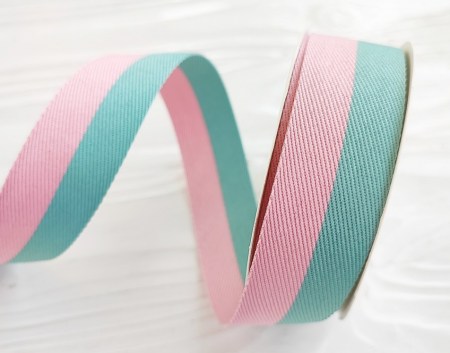 Лента двуцветная розовый/яйцо дрозда 25 мм, DIY Ribbon's, цена за 1 ярд ( 90 см ), купить - БлагоЛис