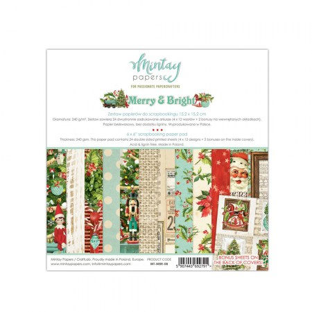Набор бумаги Merry & Bright, 15 х 15 см, 24 двусторонних листа, плотность 240 грамм, ТМ Mintay by Karola, купить - БлагоЛис