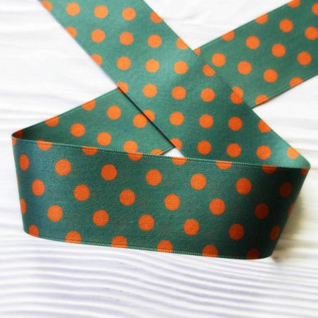 Лента с горошками 38 мм, цвет изумрудный, DIY Ribbon's, цена за 1 ярд ( 90 см ), купить - БлагоЛис