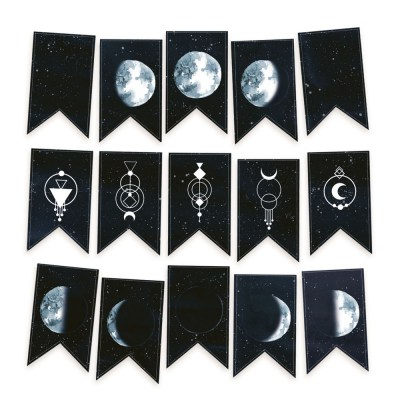 Набор декоративных двусторонних флажков 6 х 10 см New moon, плотность 240 грамм, 15 элементов, ТМ Piatek Trzynastego      