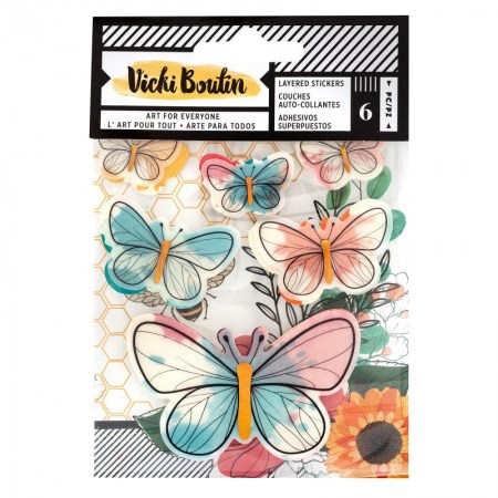 Объемные стикеры бабочки, коллекция «WILDFLOWER & HONEY», 6 элементов, Vicki Boutin, купить - БлагоЛис