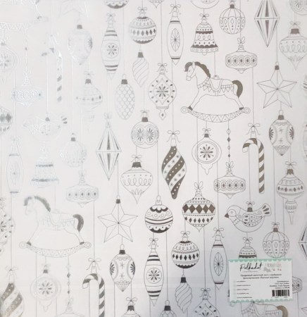 Прозрачный ацетатный лист с серебряным фольгированием "Елочные игрушки",коллекция "Новый кот", размер 30,5 х 30,5 см, ТМ Polkadot  , купить - БлагоЛис